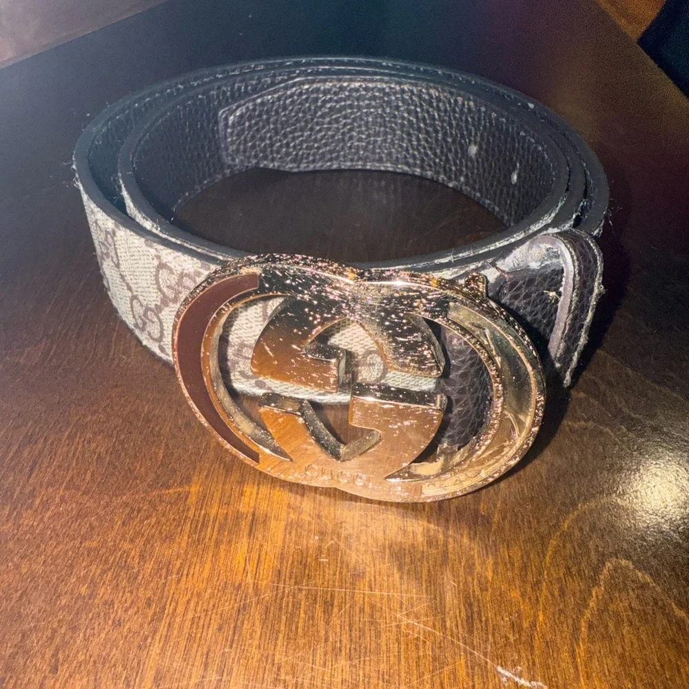 Gucci Double G Reversible Brown Leather Belt-Gold Buckle-Authentic Made in Italy - Picture 1 of 7